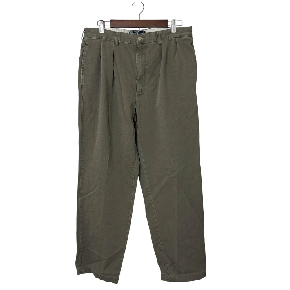 VTG Polo Ralph Lauren Andrew Pant Chinos Men 33x30 Olive Green Pleated Classic